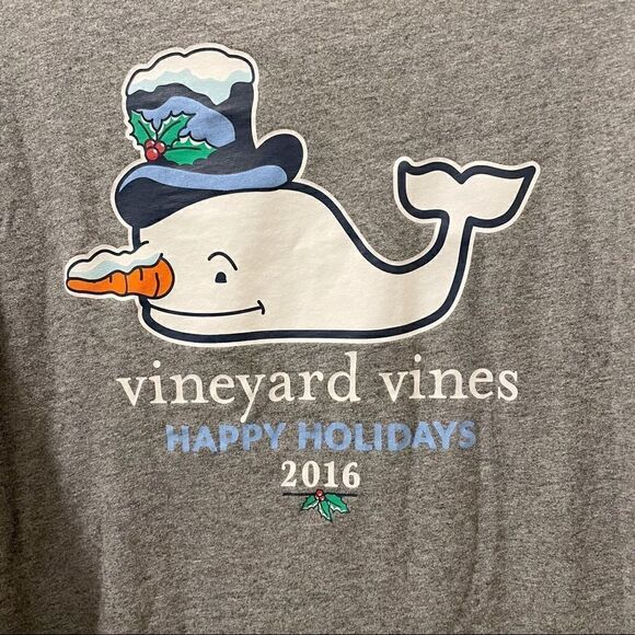 Vineyard Vines Long-Sleeve Snowman Whale 2016 Pocket T-Shirt - Size Small - Picture 2 of 7